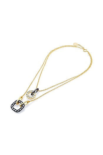 Two Tone Plated Mirror Enameled Layered Chain Necklace