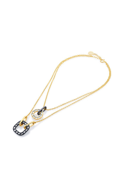 Two Tone Plated Mirror Enameled Layered Chain Necklace