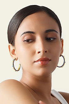 Gold Plated Synthetic Stone & CZ Evil Eye Hoop Earrings