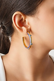 Gold Plated Synthetic Stone & CZ Evil Eye Hoop Earrings