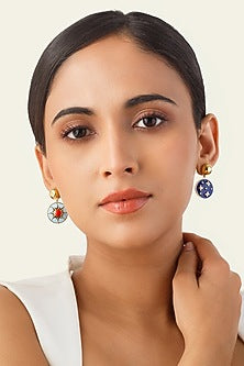 Gold Plated Blue Synthetic Stone Reversible Sun & Star Dangler Earrings