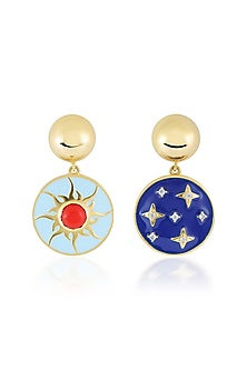 Gold Plated Blue Synthetic Stone Reversible Sun & Star Dangler Earrings