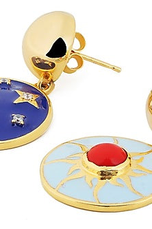 Gold Plated Blue Synthetic Stone Reversible Sun & Star Dangler Earrings