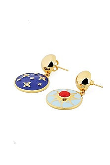 Gold Plated Blue Synthetic Stone Reversible Sun & Star Dangler Earrings