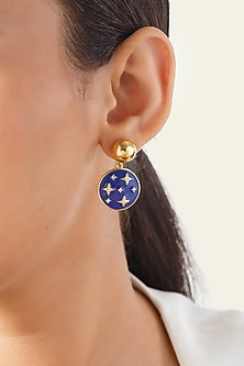 Gold Plated Blue Synthetic Stone Reversible Sun & Star Dangler Earrings
