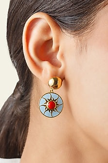 Gold Plated Blue Synthetic Stone Reversible Sun & Star Dangler Earrings