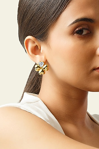 Gold Plated Synthetic Stone & CZ Clover Stud Earrings
