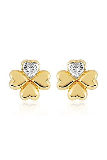 Gold Plated Synthetic Stone & CZ Clover Stud Earrings