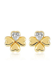 Gold Plated Synthetic Stone & CZ Clover Stud Earrings