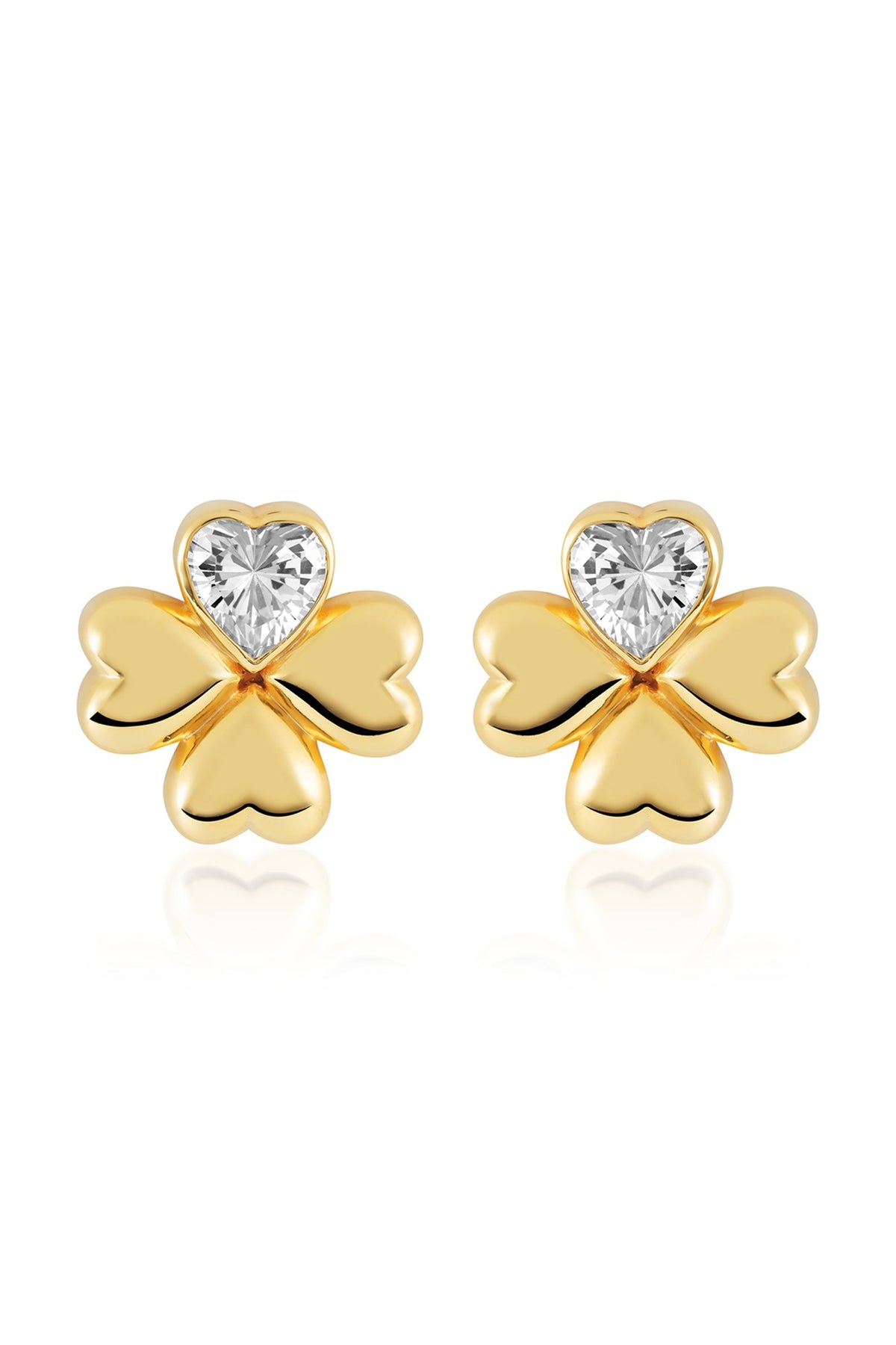 Gold Plated Synthetic Stone & CZ Clover Stud Earrings