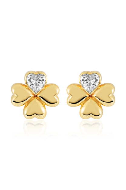 Gold Plated Synthetic Stone & CZ Clover Stud Earrings