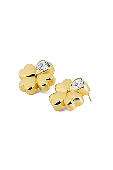 Gold Plated Synthetic Stone & CZ Clover Stud Earrings