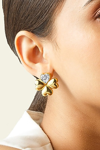 Gold Plated Synthetic Stone & CZ Clover Stud Earrings