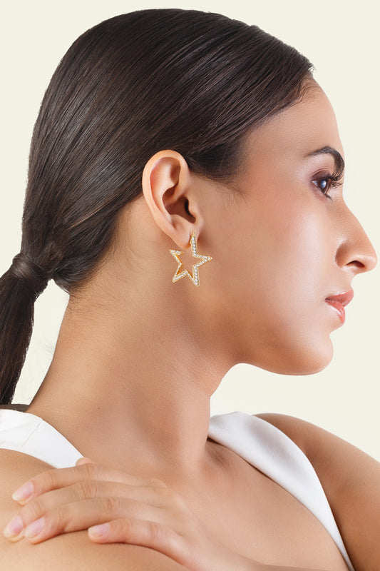 Gold Plated Blue Synthetic Stone & CZ Star Earrings