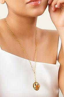 Gold Plated Synthetic Stone & CZ Reversible Smiley Necklace