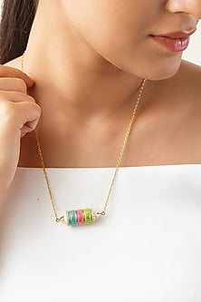 Gold Plated Multi-Colored Synthetic Stone & CZ Rotating Mantra Necklace