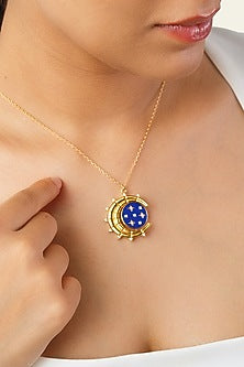 Gold Plated Multi-Colored Synthetic Stone Reversible Sun & Star Necklace