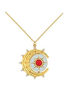 Gold Plated Multi-Colored Synthetic Stone Reversible Sun & Star Necklace