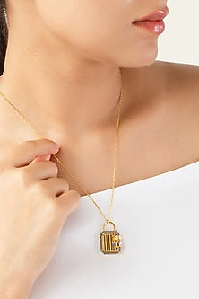 Gold Plated Synthetic Stone & CZ Lock-It Mantra Necklace