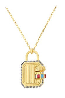 Gold Plated Synthetic Stone & CZ Lock-It Mantra Necklace