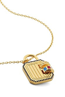 Gold Plated Synthetic Stone & CZ Lock-It Mantra Necklace
