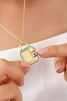 Gold Plated Synthetic Stone & CZ Lock-It Mantra Necklace
