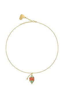Gold Plated Blue Synthetic Stone Rotating Prayer Wheel Necklace