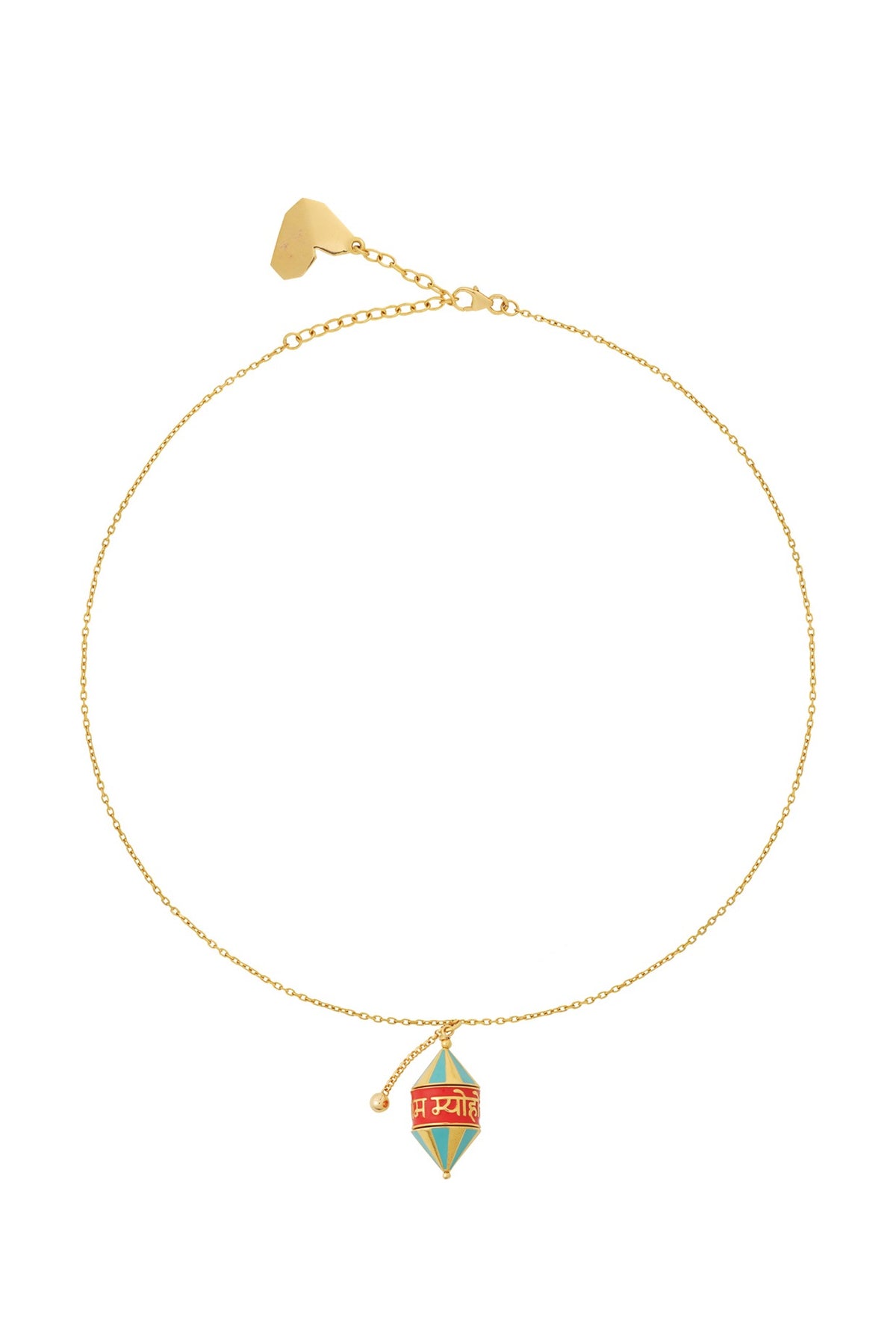 Gold Plated Blue Synthetic Stone Rotating Prayer Wheel Necklace