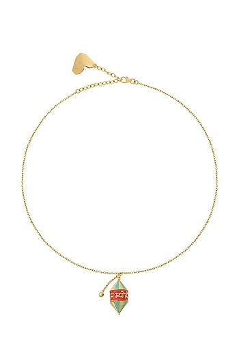 Gold Plated Blue Synthetic Stone Rotating Prayer Wheel Necklace