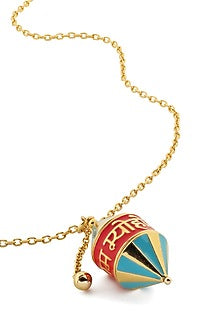Gold Plated Blue Synthetic Stone Rotating Prayer Wheel Necklace