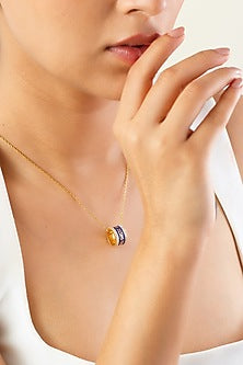 Gold Plated Blue Synthetic Stone & CZ Mantra Ring Necklace