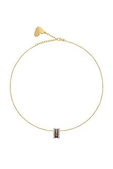Gold Plated Blue Synthetic Stone & CZ Mantra Ring Necklace