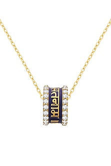 Gold Plated Blue Synthetic Stone & CZ Mantra Ring Necklace
