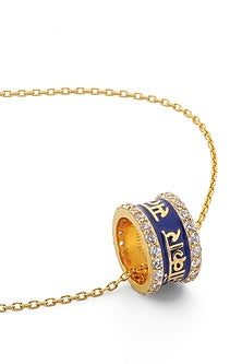 Gold Plated Blue Synthetic Stone & CZ Mantra Ring Necklace
