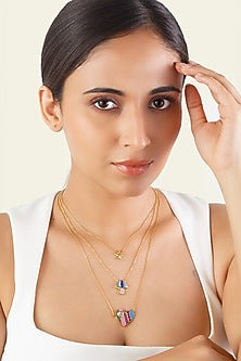 Gold Plated Multi-Colored Synthetic Stone & CZ Layered Charm Necklace