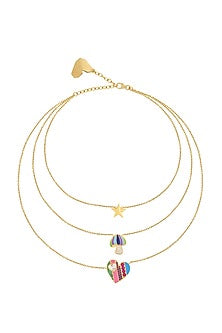 Gold Plated Multi-Colored Synthetic Stone & CZ Layered Charm Necklace