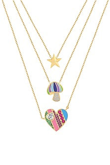 Gold Plated Multi-Colored Synthetic Stone & CZ Layered Charm Necklace