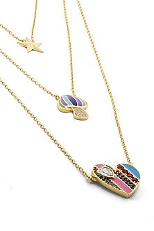 Gold Plated Multi-Colored Synthetic Stone & CZ Layered Charm Necklace