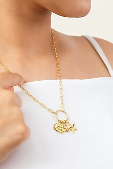 Gold Plated Synthetic Stone Lucky Charm Cluster Necklace