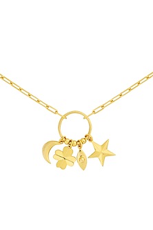 Gold Plated Synthetic Stone Lucky Charm Cluster Necklace