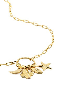Gold Plated Synthetic Stone Lucky Charm Cluster Necklace