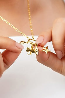 Gold Plated Synthetic Stone Lucky Charm Cluster Necklace