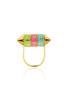 Gold Plated Synthetic Stone Prayer Wheel Ring