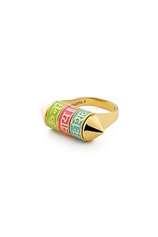 Gold Plated Synthetic Stone Prayer Wheel Ring