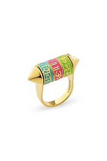 Gold Plated Synthetic Stone Prayer Wheel Ring