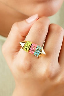 Gold Plated Synthetic Stone Prayer Wheel Ring