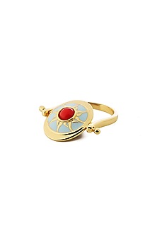 Gold Plated Blue Synthetic Stone Reversible Sun & Star Ring