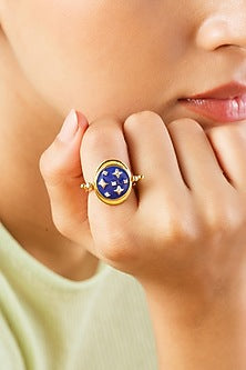 Gold Plated Blue Synthetic Stone Reversible Sun & Star Ring
