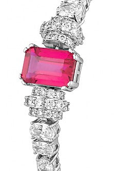 White Rhodium Finish Ruby Corundum & CZ Stone Tennis Bracelet