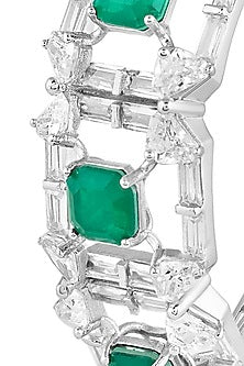 White Rhodium Finish CZ & Doublet Green Stone Halo Cuff